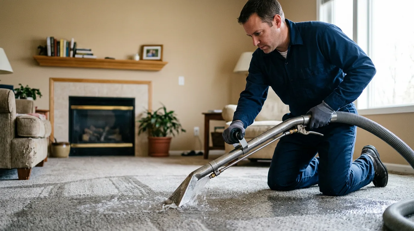 Water damage restoration technician working near Succasunna, NJ